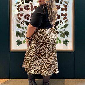 H&M Leopard Print Maxi Slip Skirt – XL – Bias Cut Satin Look, Elastic Waist